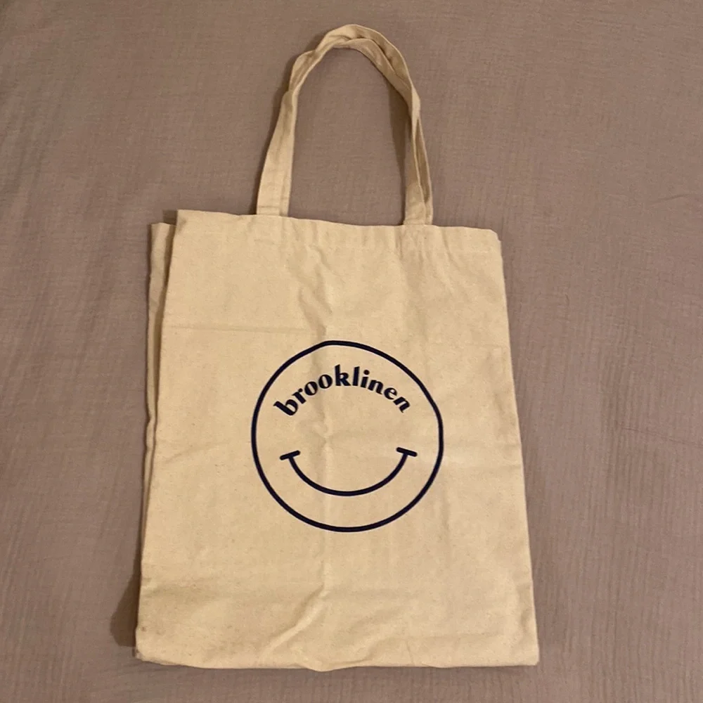 Brooklinen Cream Canvas Tote with Smiley Design